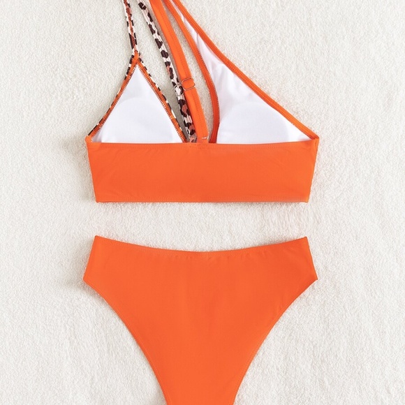 Boho Leopard Print One Shoulder Bikini Beach - Picture 3 of 9